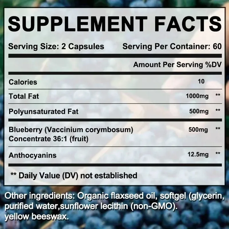 Super força concentrado de mirtilo 500 mg cápsulas 120 softgels vitaminas para a saúde dos olhos antioxidante suplemento de visão saudável