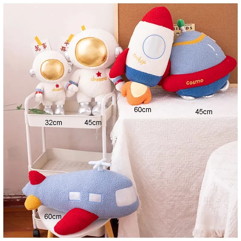 Zu espaço tema festa decoração de casa bonito astronautas ufo foguete e avião brinquedos de pelúcia meninos tenda quarto almofadas