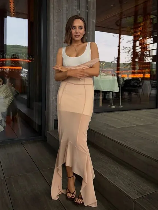 Ribbed Kintted Mini Dress Paired With Mesh Inner Layer Square Neck Sleeveless Slim Fit Dresses 2026 Lady Sexy Party Club Robes