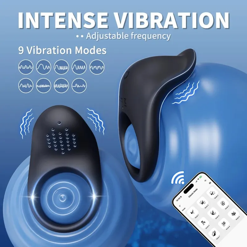 Anel peniano vibrador com controle por aplicativo, anel peniano retardador de ejaculação, brinquedos sexuais, anel peniano para adultos, suprimentos sexuais masculinos 18 + — image 2