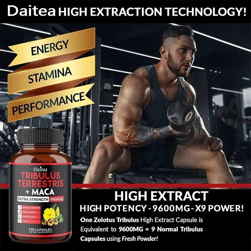 Daitea Tribulus + 瑪卡萃取膠囊 - 超強度 9600 毫克 - 能量耐力與天然能量非基因改造