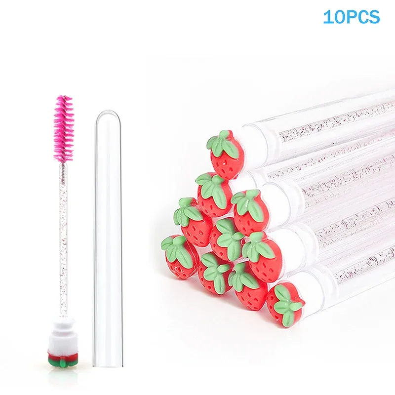 10 pçs/set coleção de frutas rímel escova reutilizável lash escova tubo carretéis lash extensão pincéis aplicadores ferramentas de maquiagem