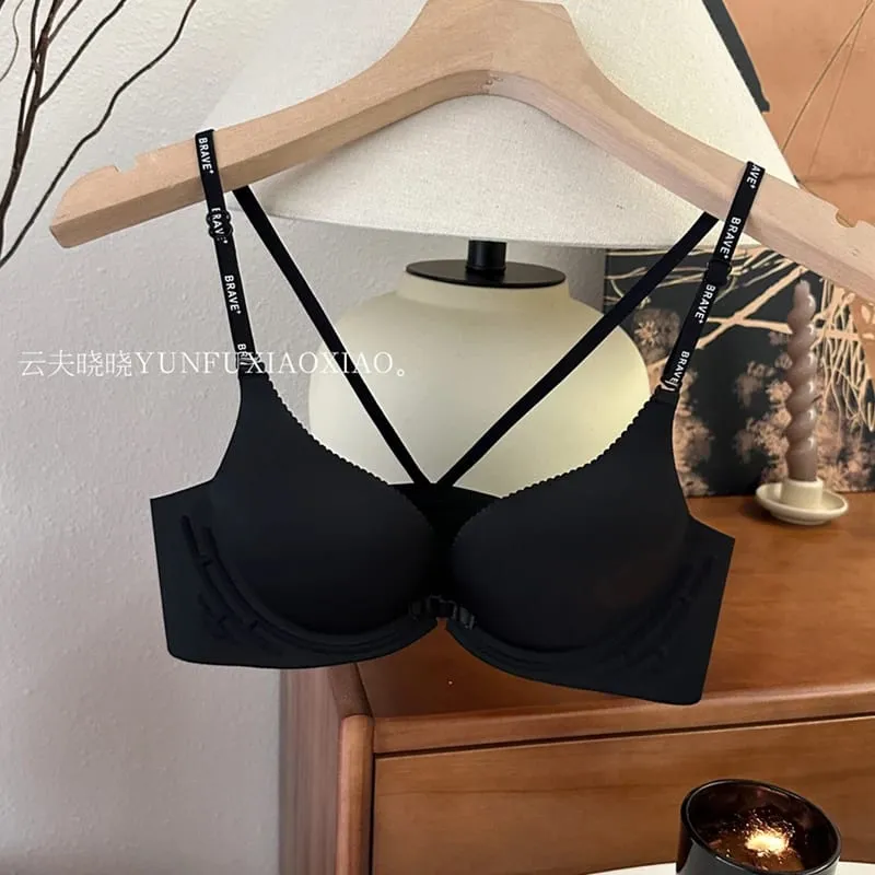 Conjunto de lingerie sem costas com fecho frontal e conjunto de sutiã pequeno, anti-flacidez, edificante, confortável e sem aro.