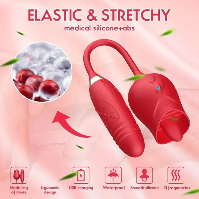Vibrador de sucção de rosa poderoso com estimulador de clitóris de impulso massageador de ponto G 10 modos brinquedo sexual recarregável para mulheres