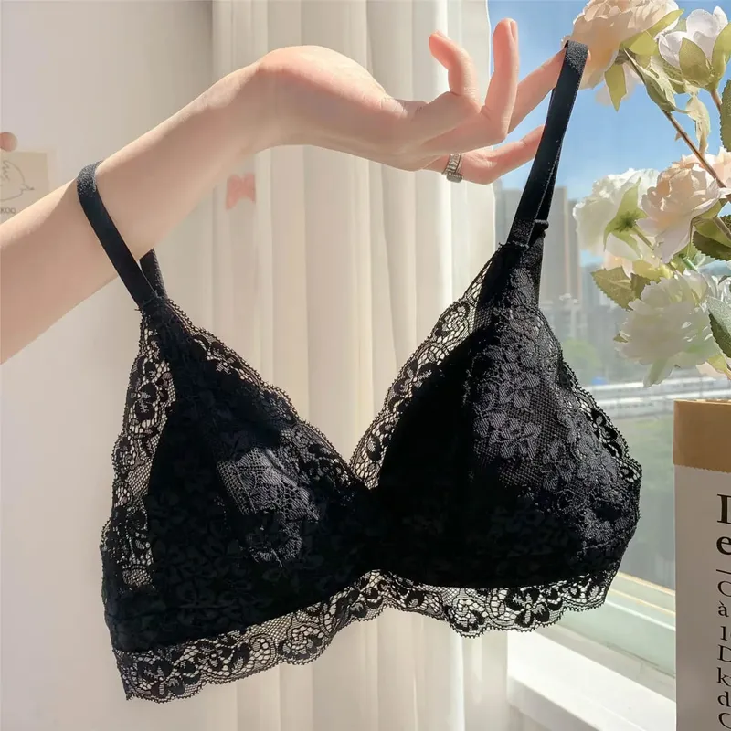 Lace Summer Ultra-thin Bra Underwear Women's Rabbit Ear Triangular Cup Bra Set