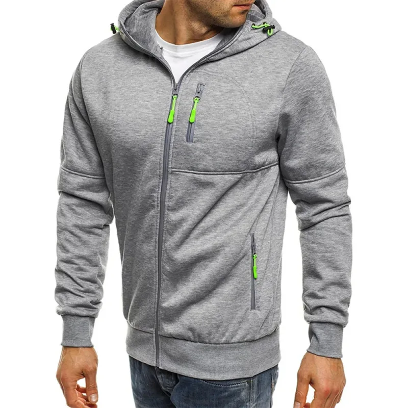 เสื้อกันหนาวผู้ชายเสื้อสเวตเตอร์ถัก Hooded Jacket กระเป๋าซิป Jacquard เสื้อแจ็คเก็ตกีฬาฟิตเนสกลางแจ้งวิ่งกีฬาสีทึบ — image 10