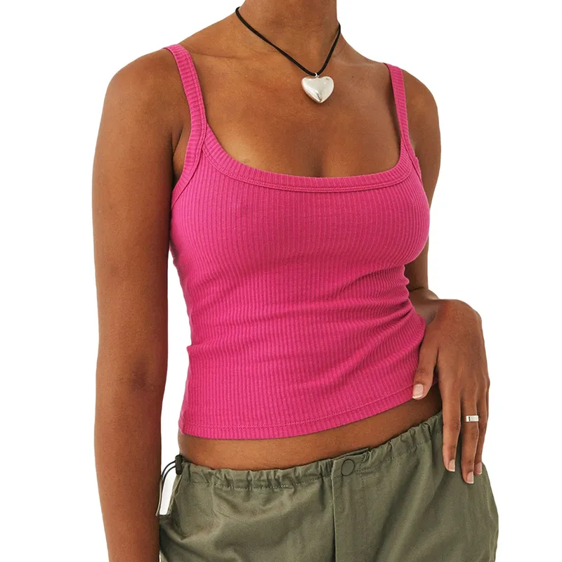 Women´s Solid Color Tank Tops Basic Vest Ribbed Sleeveless U Neck Slim Fit Cropped Tops — image 16