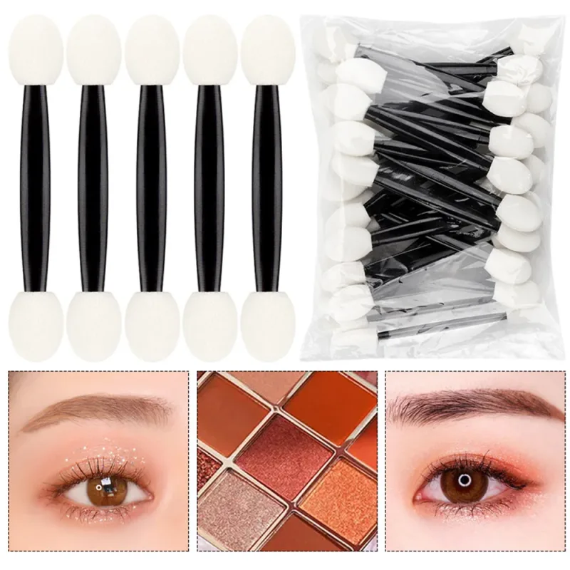 50/100 pçs aplicadores de sombra branco lados duplos sombra de olho escova de maquiagem pincéis de esponja para meninas aplicadores de ferramentas cosméticas