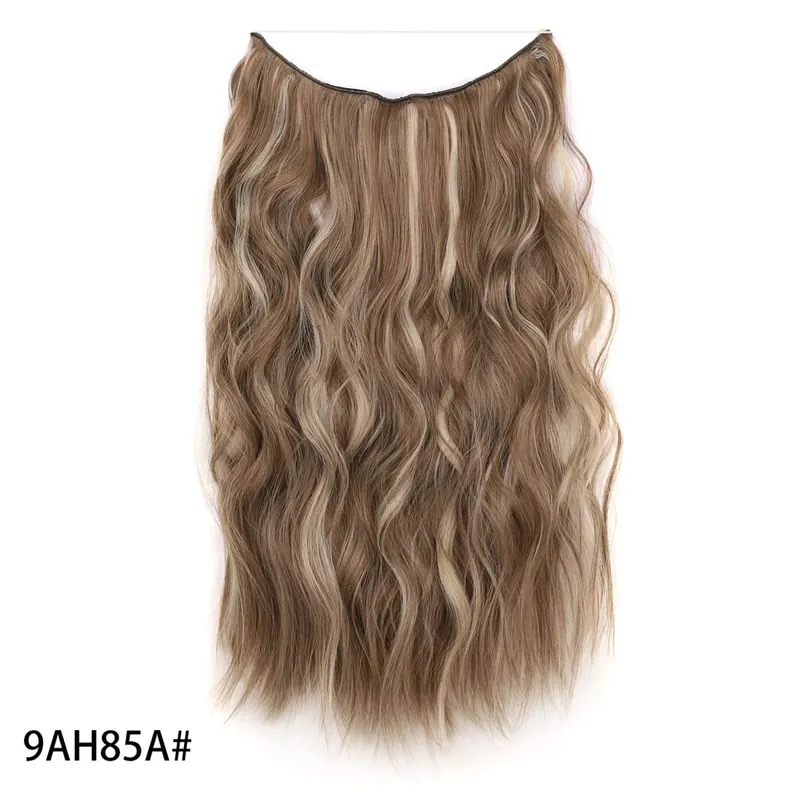 Extensões de cabelo de fio invisível sintético longo 4 clipes em onda encaracolado peruca para mulheres 20 Polegada extensões de cabelo de linha de peixe secreto