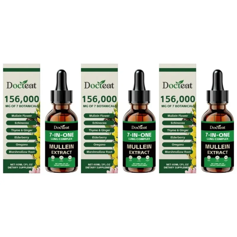 Docteat 7 em 1 Complexo Pulmonar Gotas 60 Ml Conta-gotas Líquido 1 Ml Servindo com Verbasco Sabugueiro Marshmallow Suporte para Conforto das Vias Aéreas