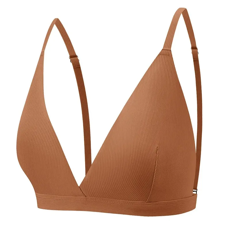 Women's Seamless Rimless Bra Ribbed Triangle Cup Underwear Briefs Set Underwear Women Set Sexy Lingerie — image 8