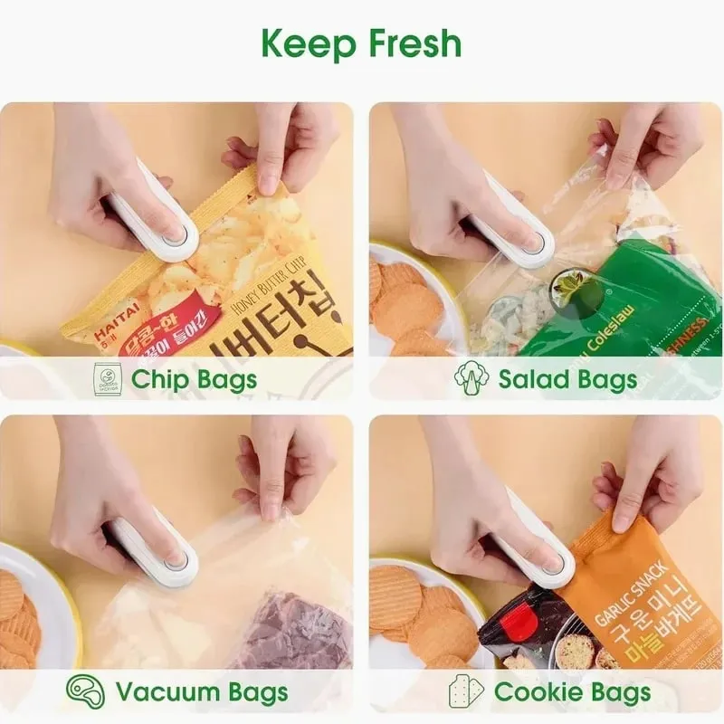 2-in-1-Plastiktüten-Versiegelungsgerät, Mini-tragbare Plastiktüten-Versiegelungsmaschine, thermische Versiegelungsmaschine, Handheld-Heißsiegelgerät für die Aufbewahrung von Lebensmitteln und Verpackungen