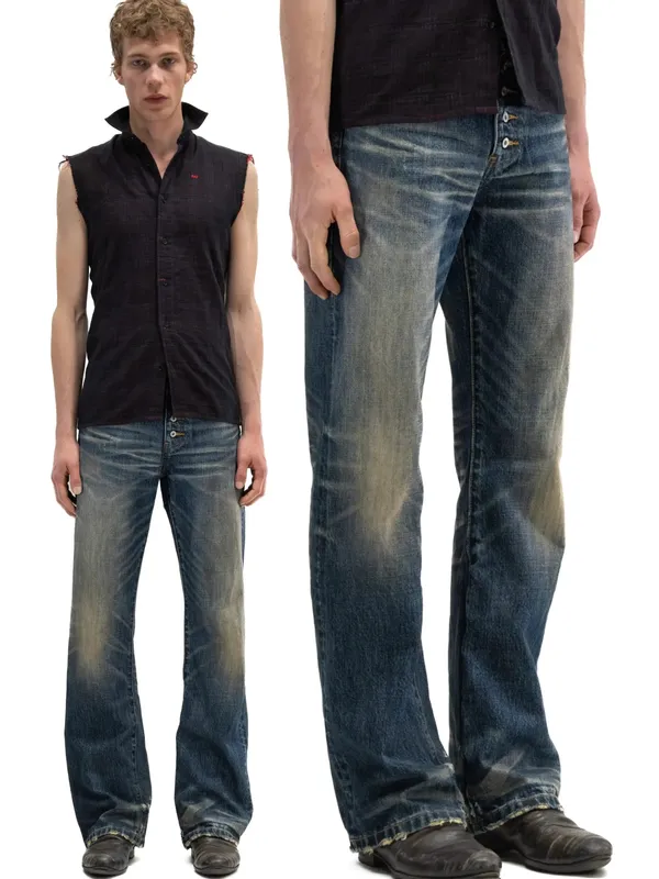 Jeans Button-Fly Cat-Whisker Plissado Indigo Selvedge Bootcut — image 6