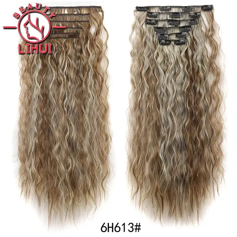 Long Curl Wave Clip In Hair Extensions 6Pcs/Set 16 Clips High Tempreture Synthetic Hairpiece Clip In Hair Extensions 24Inch