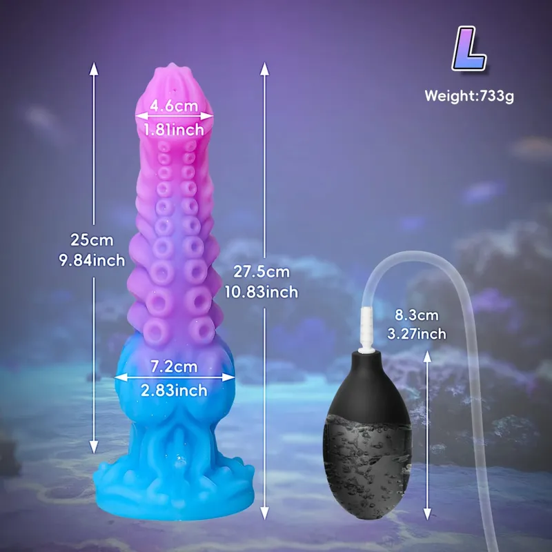 射精怪物假陽具柔軟矽膠陰莖充氣大結假陽具噴出強力吸盤迪克性玩具女式男式 18 歲以上