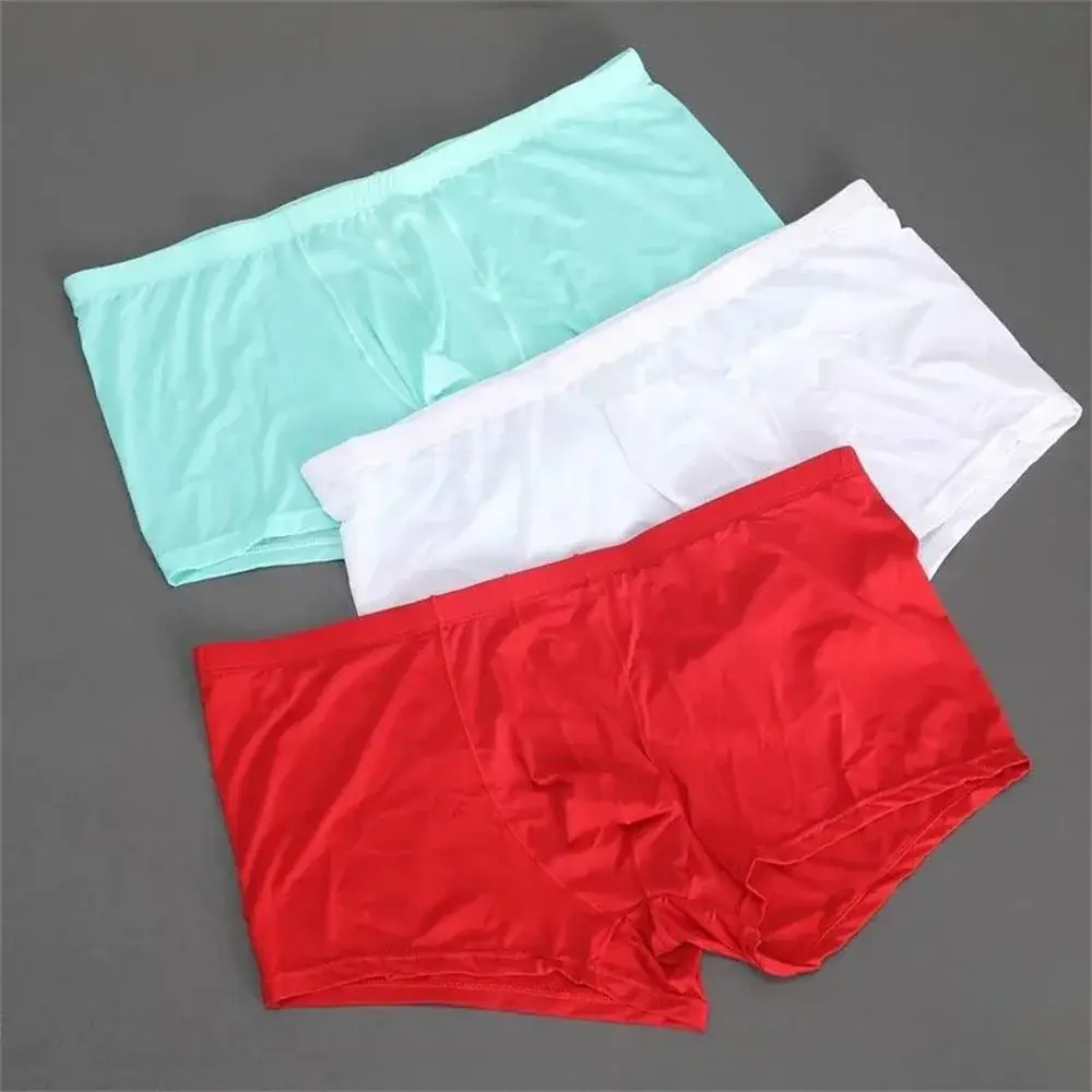 Cool Men's Ice Silk U Convex Underwear Summer Ultra-thin Transparent Boxer Shorts Sexy Male Trunks Plus Size M-XXL