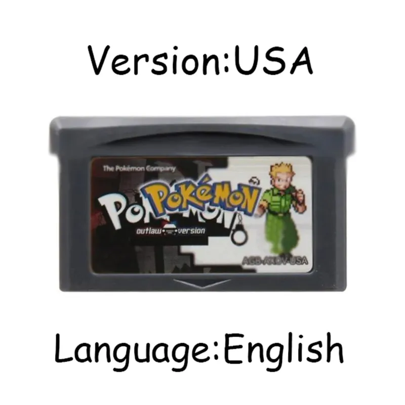 GBA Pokemon Game Cartridge 32-Bit Video Game Console Card AshGray Liquid Crystal Light Platinum Moemon Emerald English Language