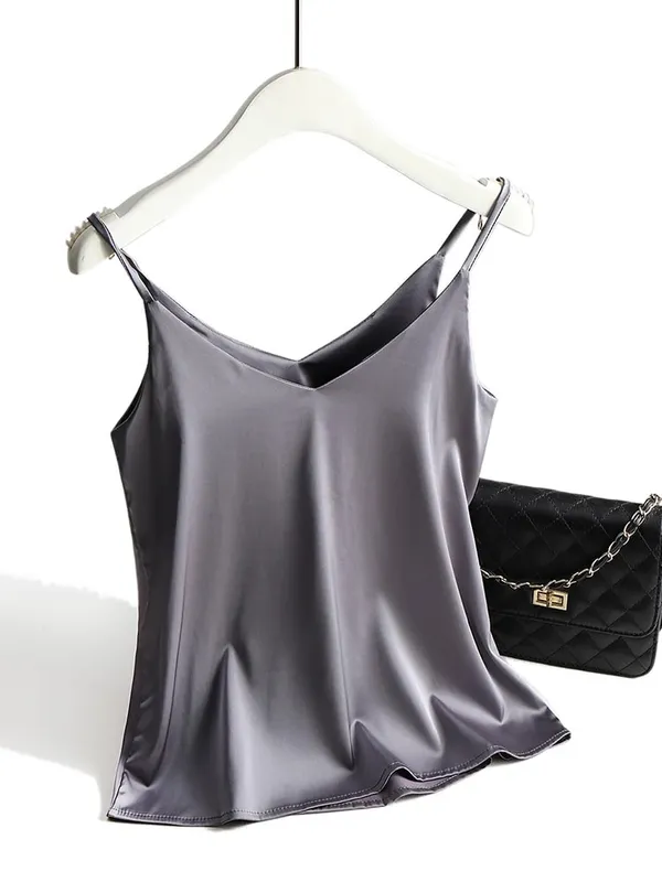Spaghetti Strap Top Women Halter V Neck Basic White Cami Sleeveless Satin Silk Tank Tops Women'S Summer 2026 Camisole