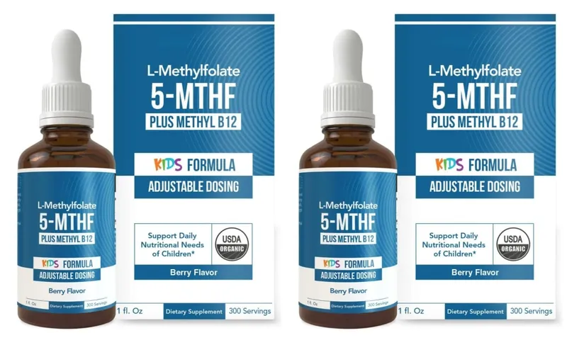 Gotas líquidas infantis de L-Metilfolato 5-MTHF com suporte de folato ativo de metil B12 1 fl oz USDA orgânico vegano não OGM — image 8