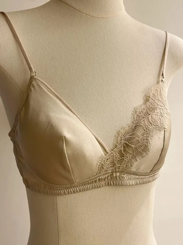 Sutiã de renda estilo francês, bralette, seios pequenos, sem armação, copo triangular, alça fina, sexy, push up, conjunto de lingerie feminina, roupa íntima