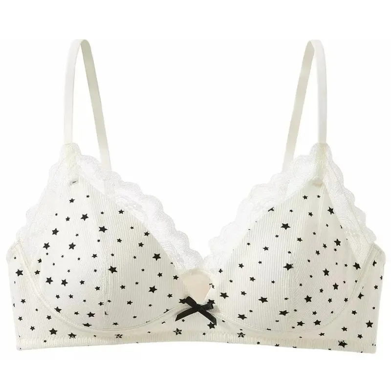 Conjunto de sutiã feminino sem arame, suporte macio push-up para busto pequeno, evita flacidez e propagação lateral, lingerie estilo feminino doce 32-38
