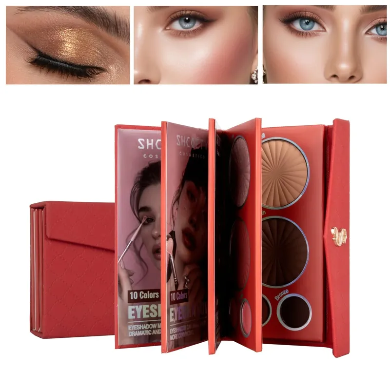 Paleta de maquiagem estilo carteira dobrável | Sombra Blush Highlighter Contour Compacto para viagens e uso diário