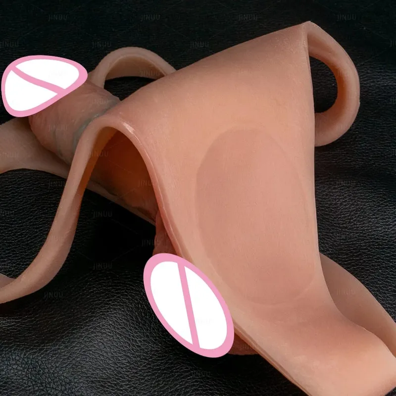 Pulseira de silicone em vibrador para lésbicas gays reutilizáveis ​​pênis sólido sensação de pele vibrador calças strapon pênis brinquedos sexuais para mulheres 18 +