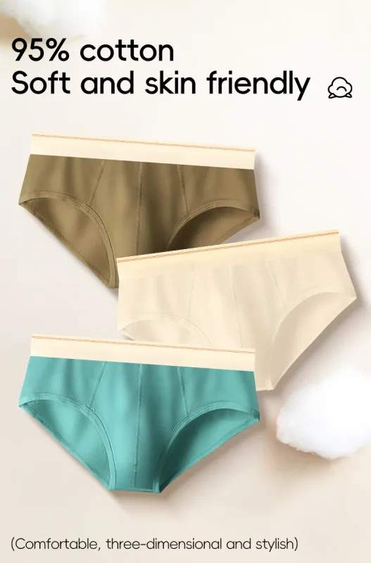 Cuecas triangulares masculinas de algodão puro, respiráveis ​​e confortáveis, cintura média, suaves e macias para a pele, cuecas adolescentes