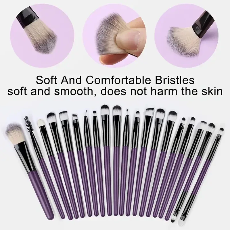 Conjunto de pincéis de maquiagem 20 unidades, delineador, mistura de bochechas, pincel de base cosmética com esponja de maquiagem