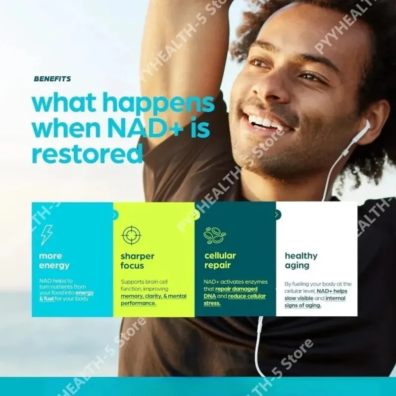 Suplemento lipossomal NAD+ Capsules para adultos apoia a saúde celular energética com urolitina A, resveratrol e chá verde 60 contagens
