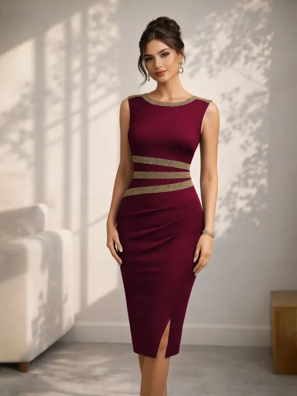 Vestido feminino elegante sem mangas dividido trabalho escritório na altura do joelho vintage negócios casual festa lápis bodycon vestido bainha