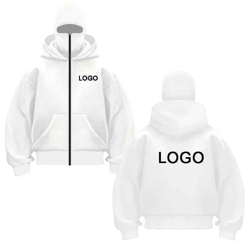 Diy design duplo-capuz zíper hoodies masculino personalizado impresso manga longa zip up sweatshirts feminino máscara ninja pullovers jaqueta