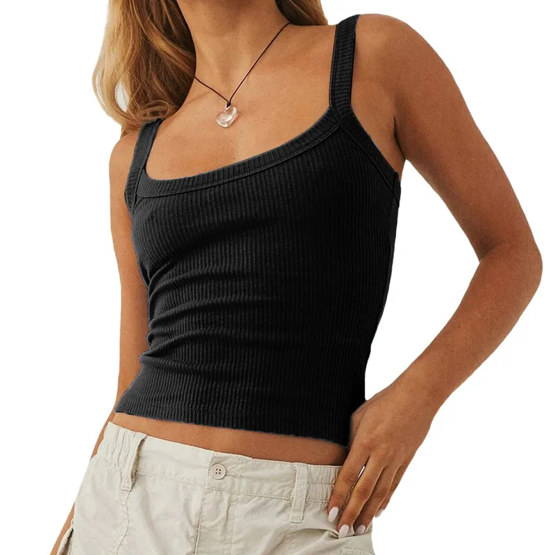 Women´s Solid Color Tank Tops Basic Vest Ribbed Sleeveless U Neck Slim Fit Cropped Tops