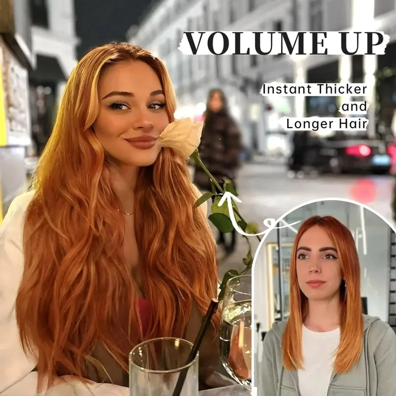 Extensões de cabelo de fio invisível sintético longo 4 clipes em onda encaracolado peruca para mulheres 20 Polegada extensões de cabelo de linha de peixe secreto
