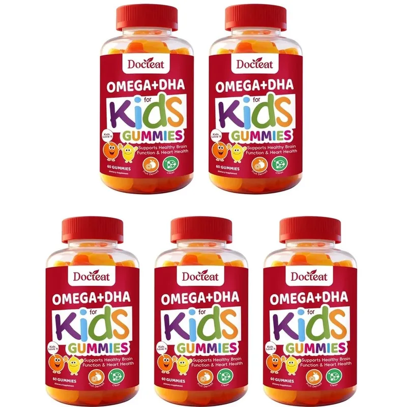 Docteat Omega+DHA Kids Gummies with DHA From Algae Vitamin C and Chia Oil Omega-3 6 9 for Brain & Vision Support 60 Gummies