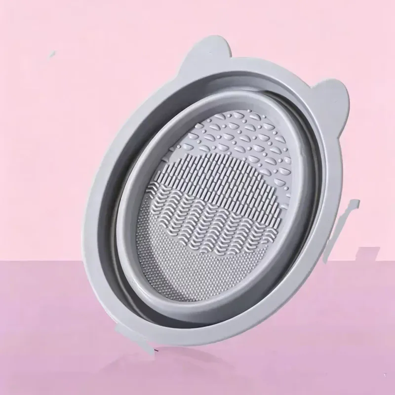 Bonito em forma de orelha dobrável silicone maquiagem escova de limpeza tigela de lavagem dobrável para pincéis de maquiagem beleza liquidificador portátil