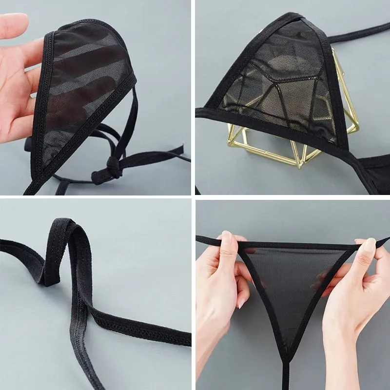 Sexy mini conjuntos de sutiã wirefree malha ultra-fina sem forro conjunto breve preto transparente 2 peças halter conjuntos de lingerie exótica feminina