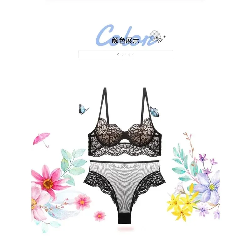 Sheer Mesh Bra Large Bust Minimizer Ultra Thin See Through Underwire Anti Sagging Push Up Sexy Lingerie Set Women S-XL MOYISU AB