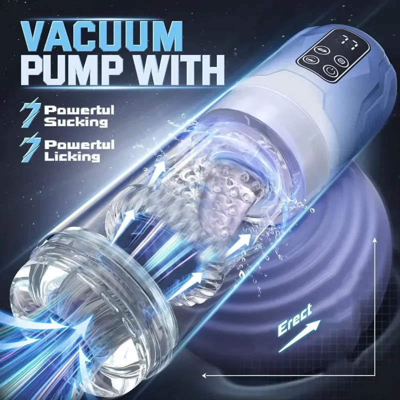 Lcd sucção automática masculino masturbador pênis bomba água spa bolso real buceta Stroker empurrando rotativa lambendo brinquedo sexual para homem