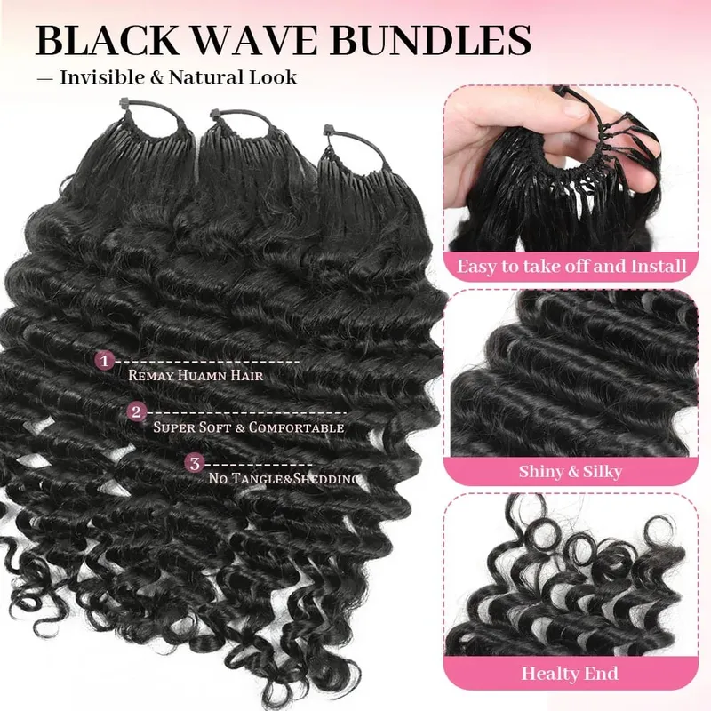 Deep Wave Feather Crochet Human Hair Extension Curly Pre-Separated Knotless Crochet Hair Bundles With Loop For Braiding 50g