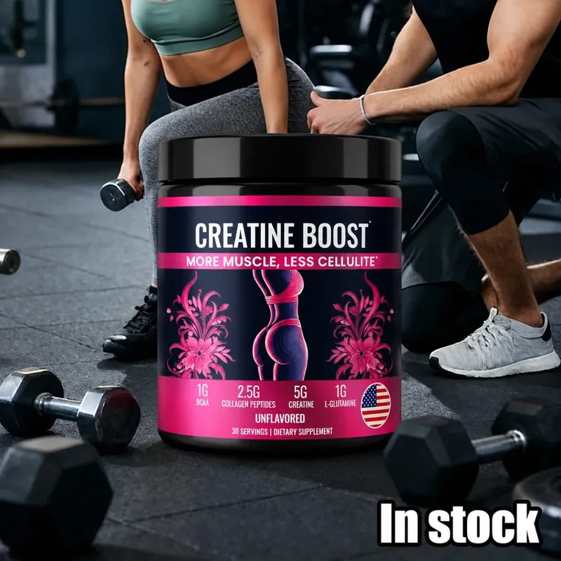 Suplemento de creatina para mulheres Booty Builder com colágeno e BCAA apoia o desenvolvimento muscular, elasticidade de recuperação pós-treino