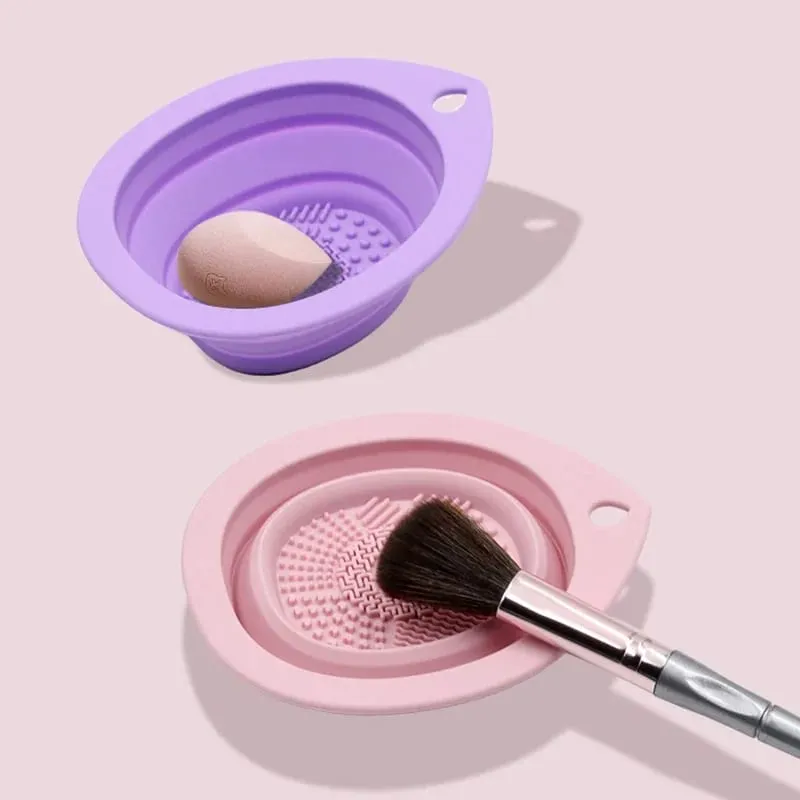 Escova de maquiagem de silicone limpador dobrável escova de cosméticos tigela de limpeza em pó puff beleza esponja tapete de lavagem escovas almofada de purificador
