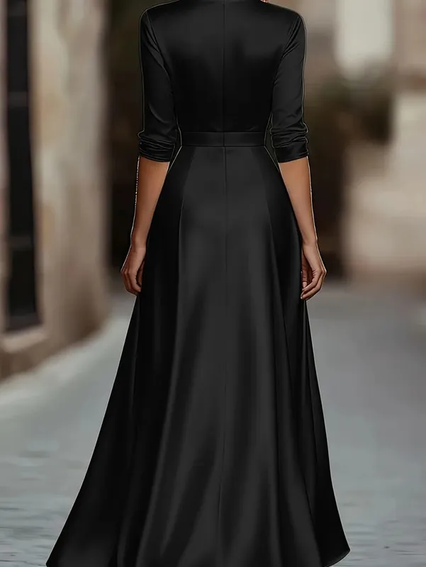 Coleção primavera/outono: Elegância de inspiração francesa, toque de luxo, decote em V, manga comprida, vestido justo na cintura, vestido de noite para banquetes — image 5