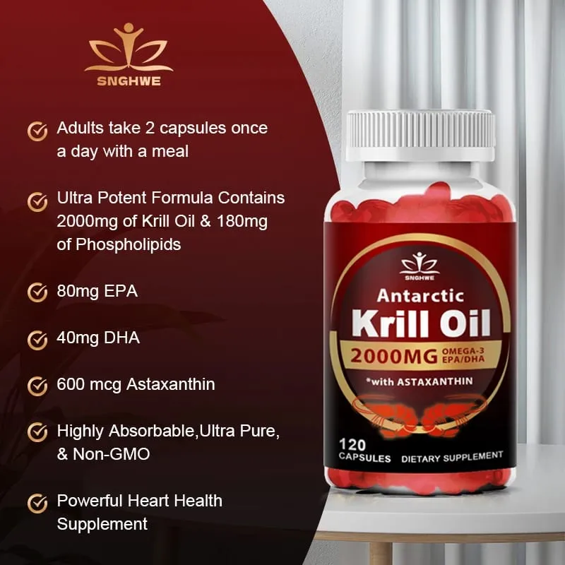 南極磷蝦油 - 每份 2000 毫克 - 含 Omega-3、EPA、DHA 和蝦紅素 - 支持健康關節、大腦、心臟和血壓