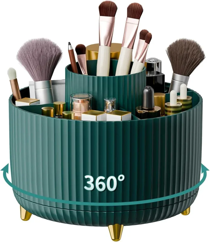 Organizador de suporte de pincel de maquiagem, 5 espaços, rotação 360 °, pincéis de maquiagem, organizadores de armazenamento de mesa para vaidade, banheiro, escritório