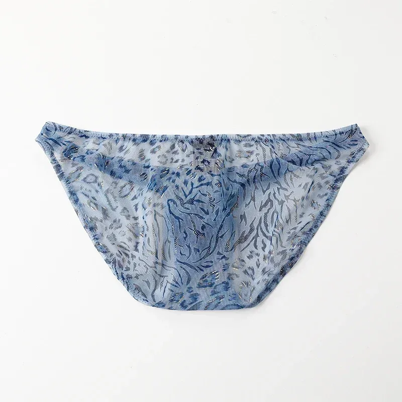 Homens leopardo impresso malha roupa interior de seda gelo fino respirável cintura baixa secagem rápida legal verão cuecas masculinas