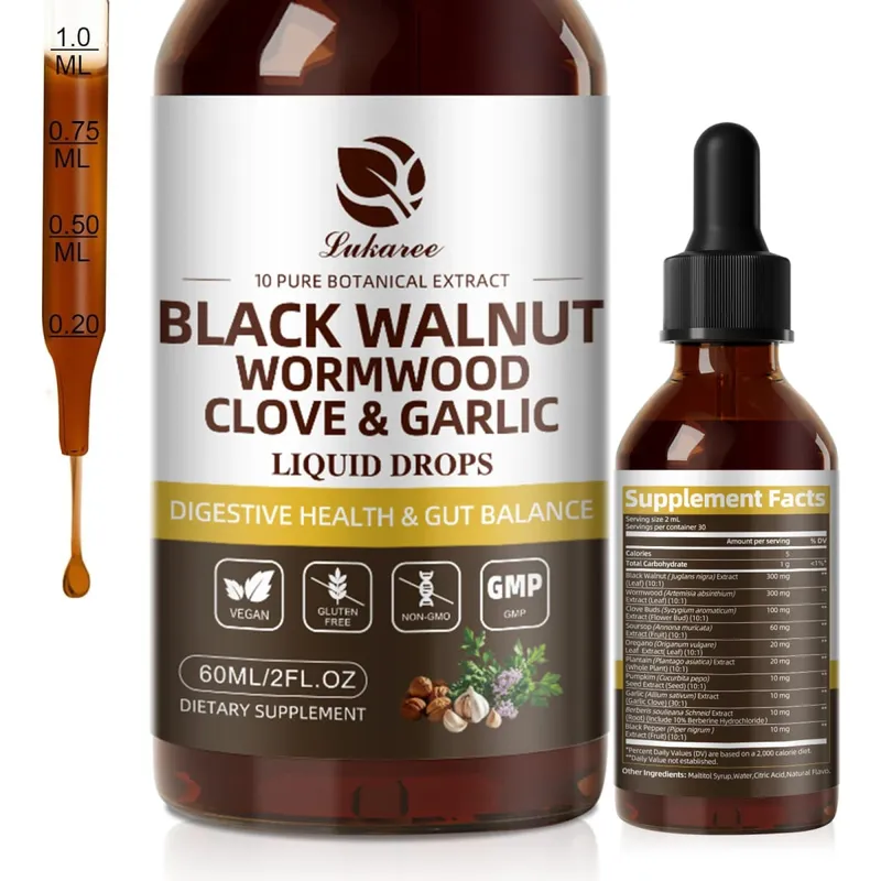 Gota de absinto de nogueira preta, limpeza rápida do intestino e saúde digestiva com cravo, alho, cúrcuma, 98% de absorção, vegano sem glúten — image 1