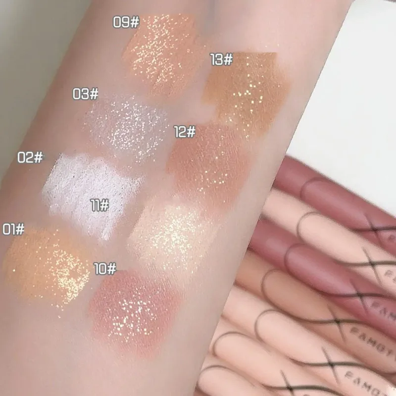 Pérola deitado seda iluminador caneta sombra de olho fosco glitter sombra vara branco perolado brilho delineador cosméticos