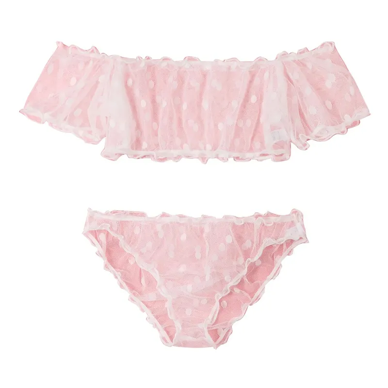 Conjunto de lingerie de design semi-transparente com padrão de bolinhas, top e calcinha, roupas femininas — image 1