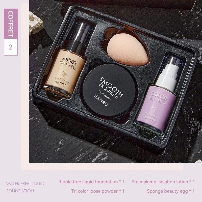 Base and makeup set 4-piece combo pack concealer foundation primer loose powder light makeup for a natural look